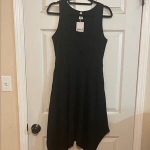 Pact Black Organic Cotton Blend Handkerchief Hem Fit And Flare Dress